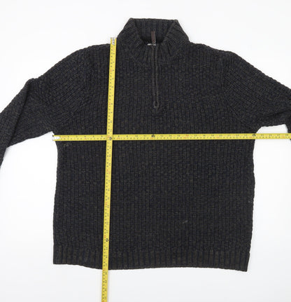 Tu Mens Black L Waffle-Knit 1/4 Zip Pullover Jumper