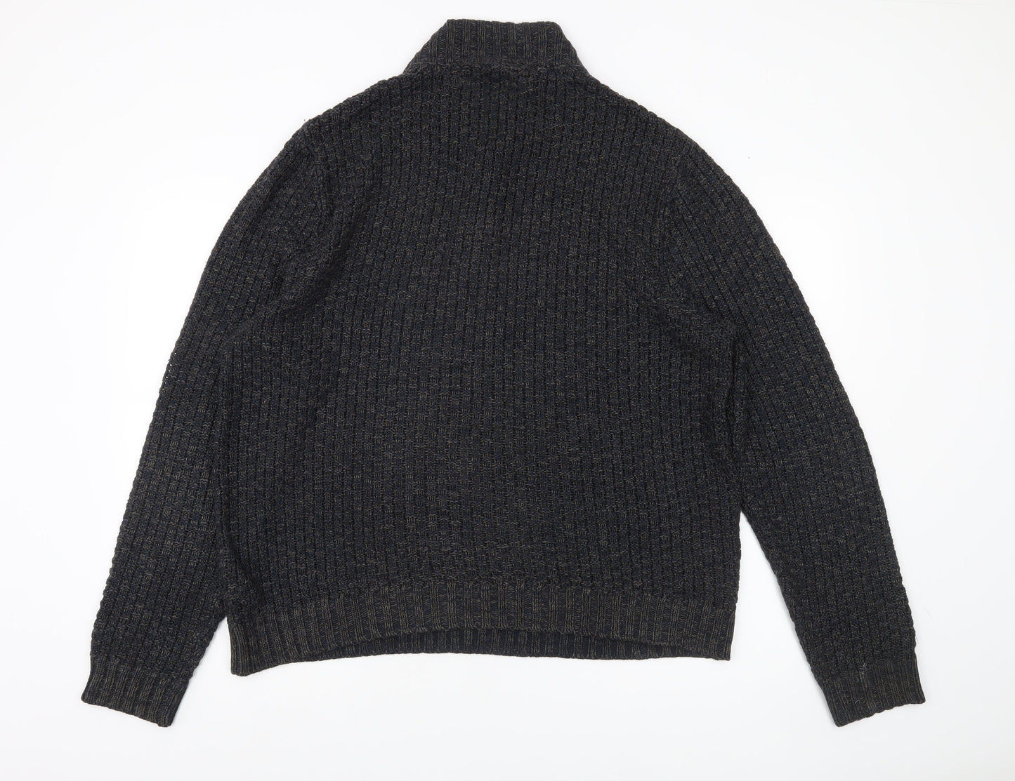 Tu Mens Black L Waffle-Knit 1/4 Zip Pullover Jumper