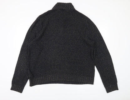 Tu Mens Black L Waffle-Knit 1/4 Zip Pullover Jumper