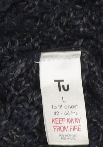 Tu Mens Black L Waffle-Knit 1/4 Zip Pullover Jumper