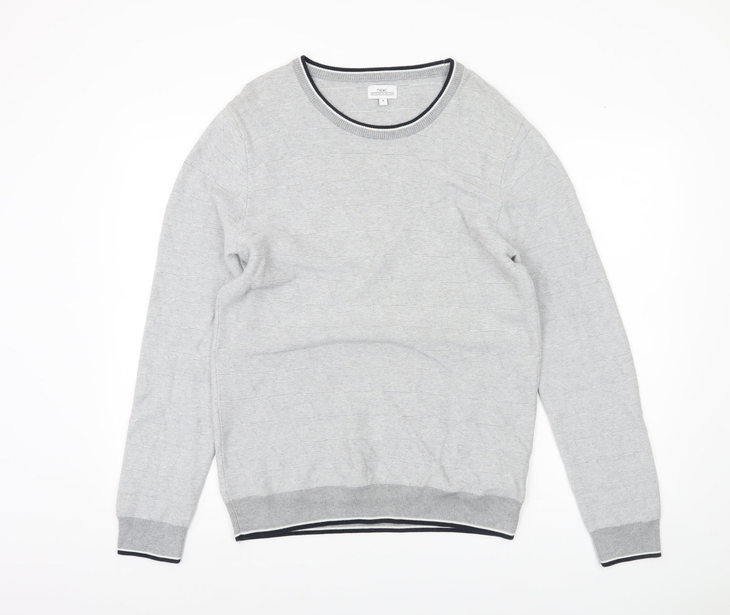 Next Mens Grey Cotton Crew Neck Pullover Jumper Size M Regular Fit