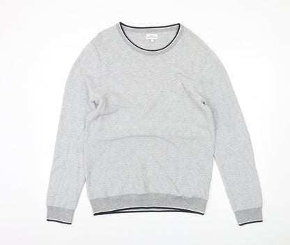 Next Mens Grey Cotton Crew Neck Pullover Jumper Size M Regular Fit