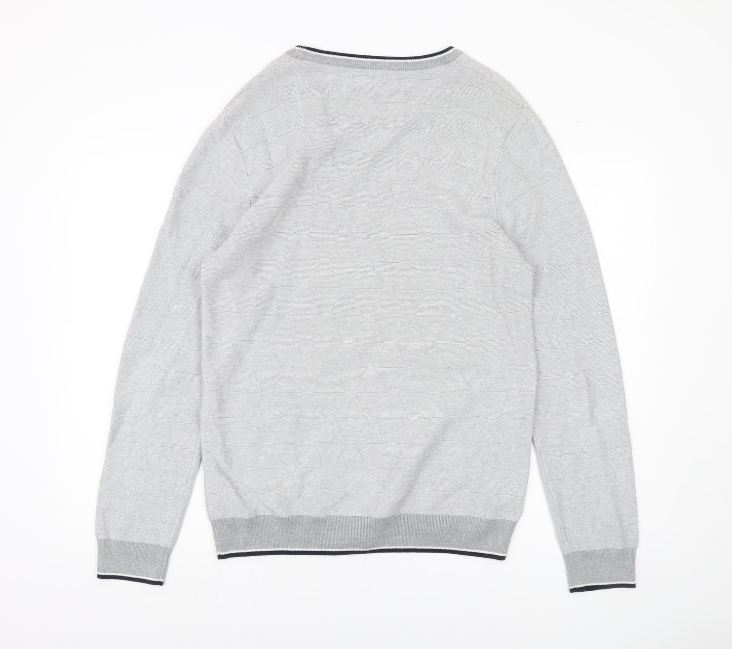 Next Mens Grey Cotton Crew Neck Pullover Jumper Size M Regular Fit