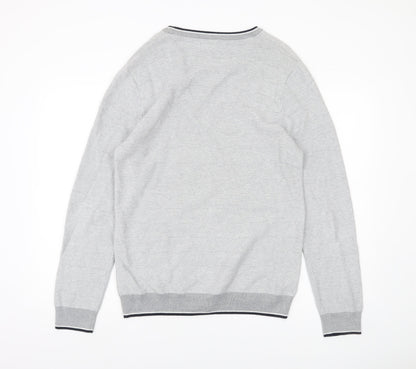 Next Mens Grey Cotton Crew Neck Pullover Jumper Size M Regular Fit