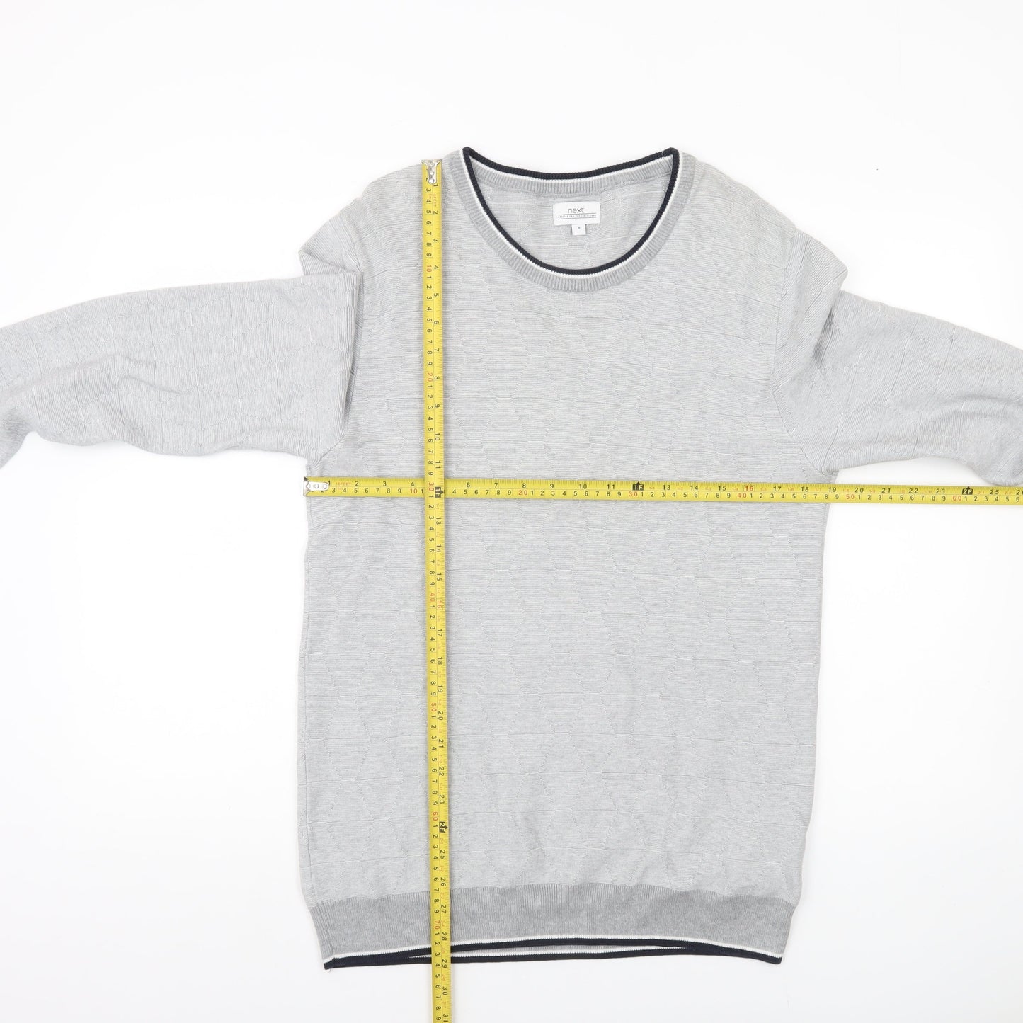 Next Mens Grey Cotton Crew Neck Pullover Jumper Size M Regular Fit