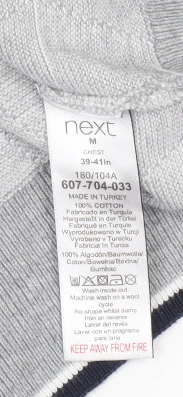 Next Mens Grey Cotton Crew Neck Pullover Jumper Size M Regular Fit