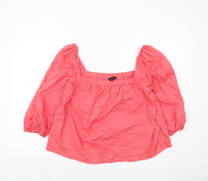 New Look Women’s Pink Cotton Peasant Blouse Size 18 Puff Sleeve