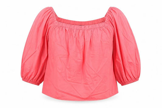 New Look Women’s Pink Cotton Peasant Blouse Size 18 Puff Sleeve
