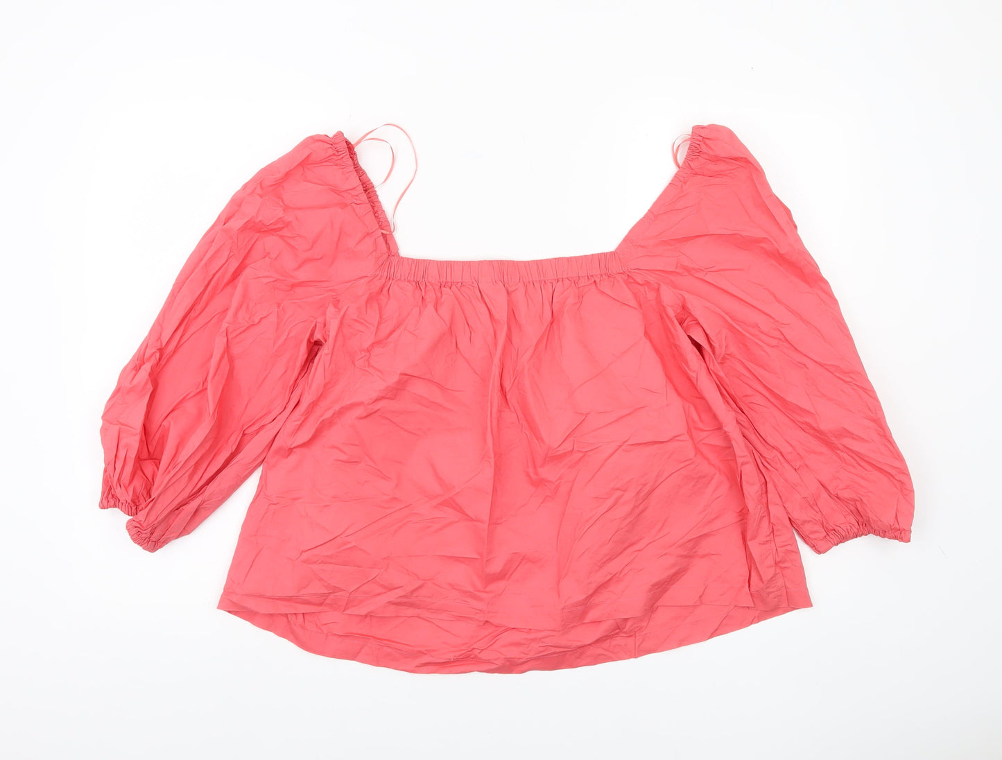 New Look Women’s Pink Cotton Peasant Blouse Size 18 Puff Sleeve