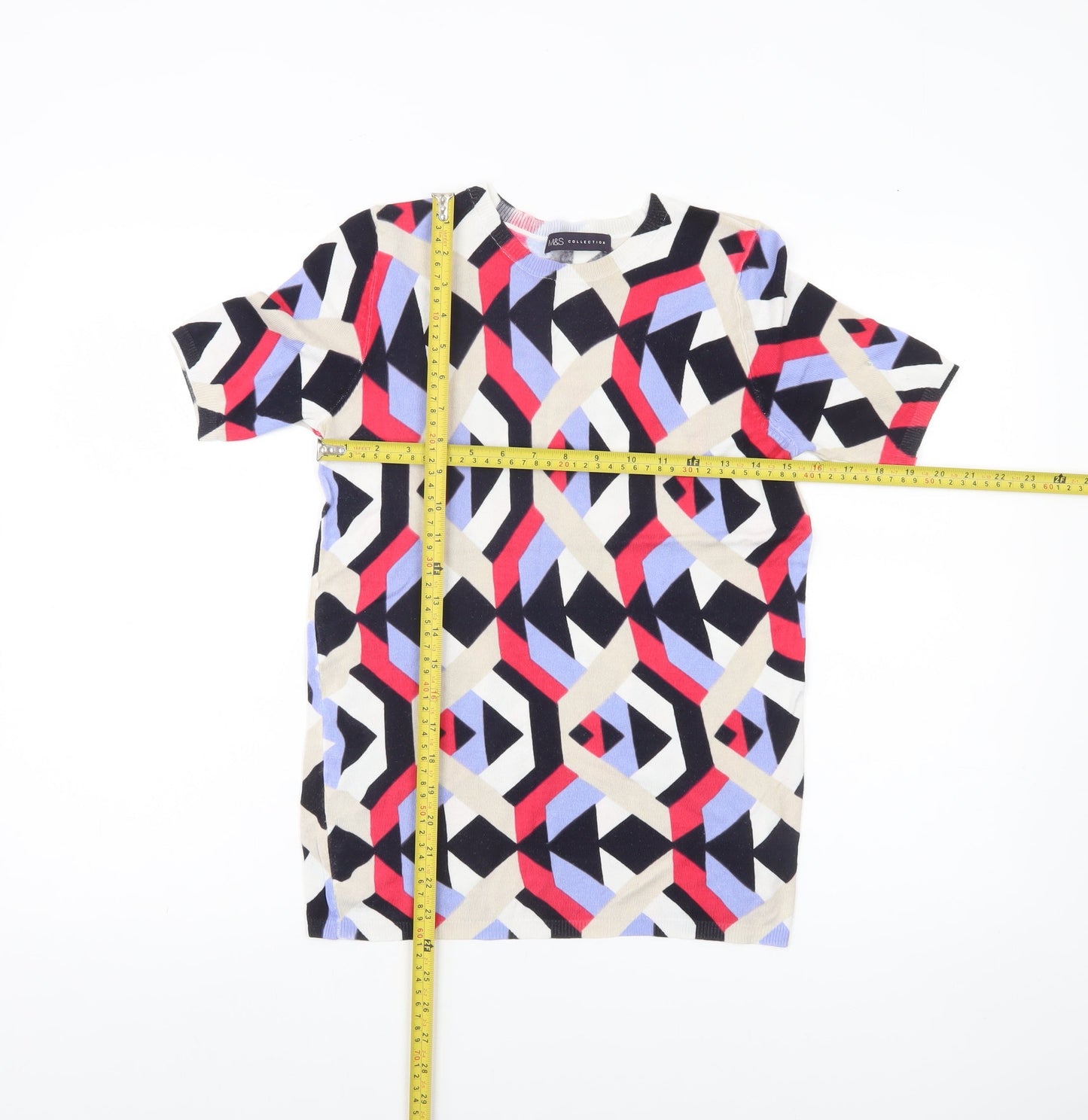 Marks and Spencer Womens Multicoloured Geometric Jumper UK 10 Short Sleeve