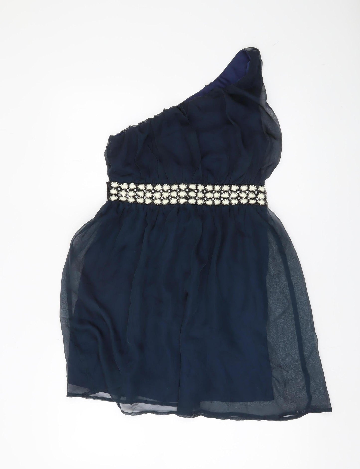 Miso Women’s Blue One Shoulder Beaded Cocktail Mini Dress Size 12