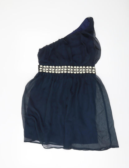Miso Women’s Blue One Shoulder Beaded Cocktail Mini Dress Size 12