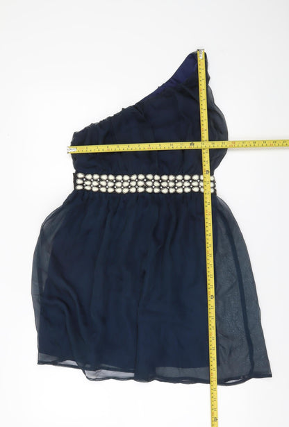 Miso Women’s Blue One Shoulder Beaded Cocktail Mini Dress Size 12