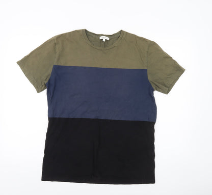 Reiss Men’s L Colourblock Green Blue Black Cotton Crew Neck T-Shirt