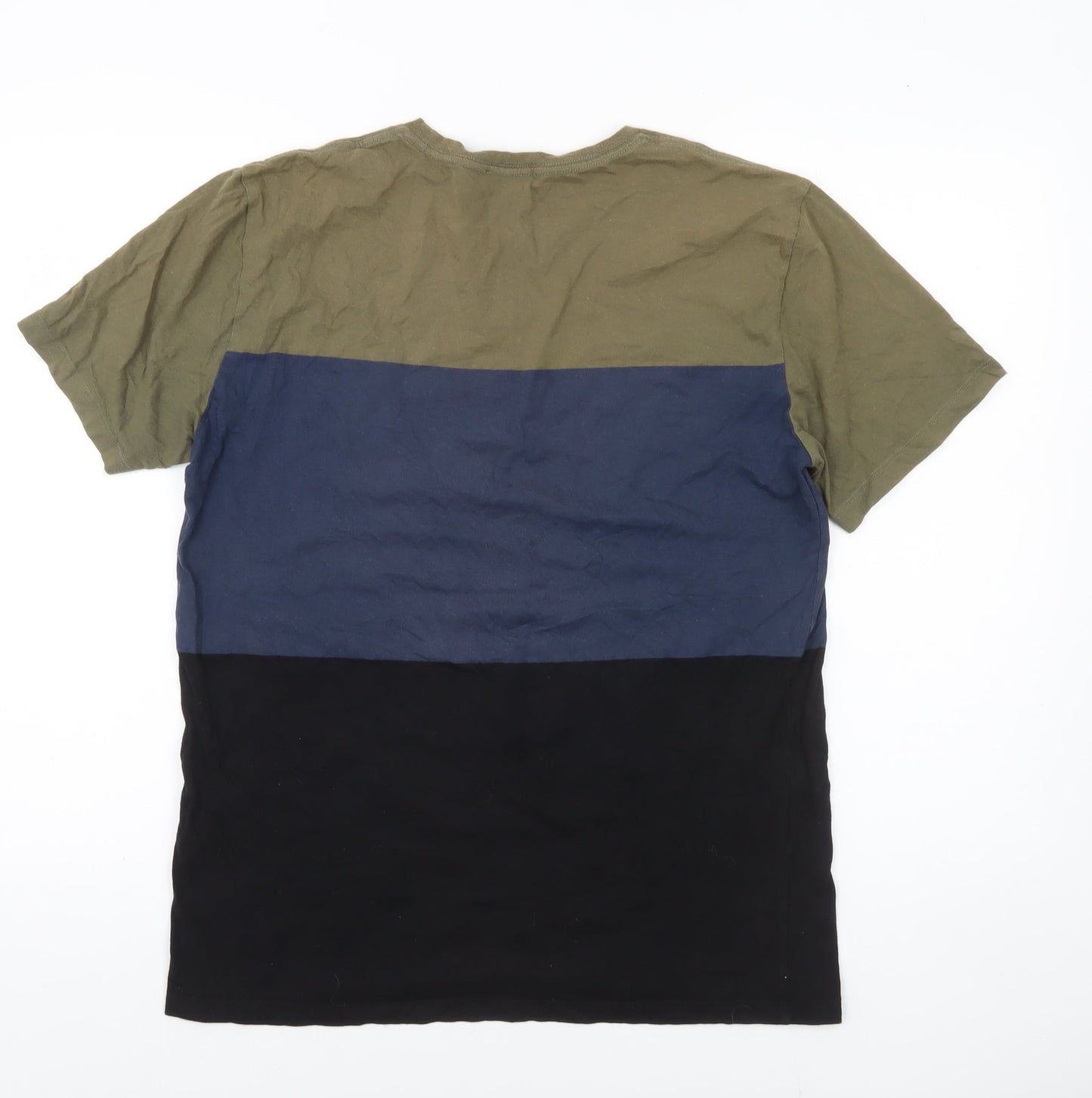 Reiss Men’s L Colourblock Green Blue Black Cotton Crew Neck T-Shirt