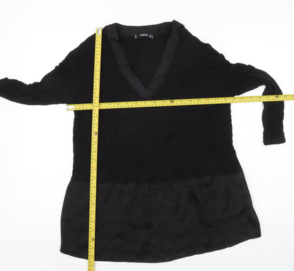 Mango Women Black Tunic Blouse V-Neck Size 8 3/4 Sleeve