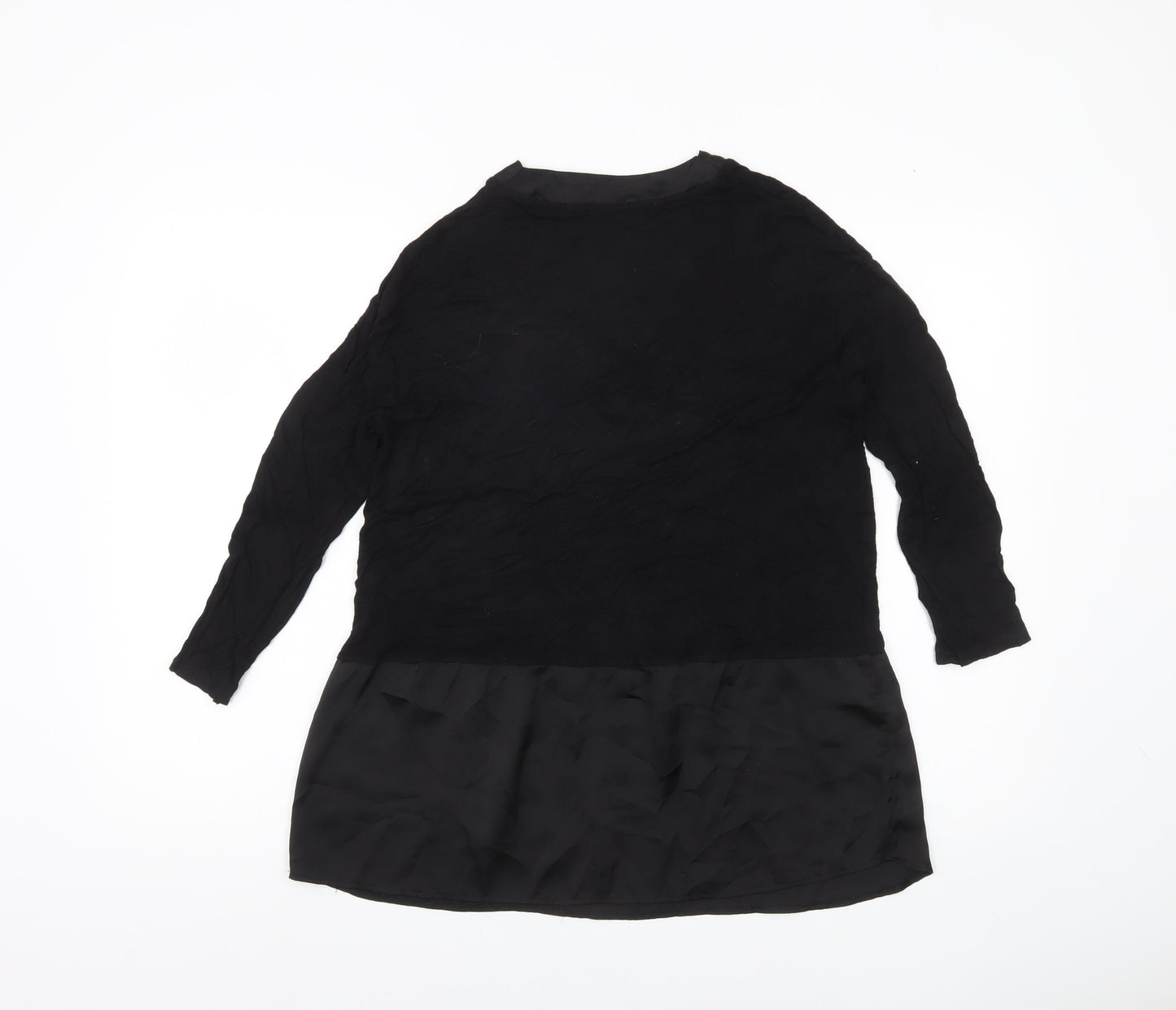 Mango Women Black Tunic Blouse V-Neck Size 8 3/4 Sleeve