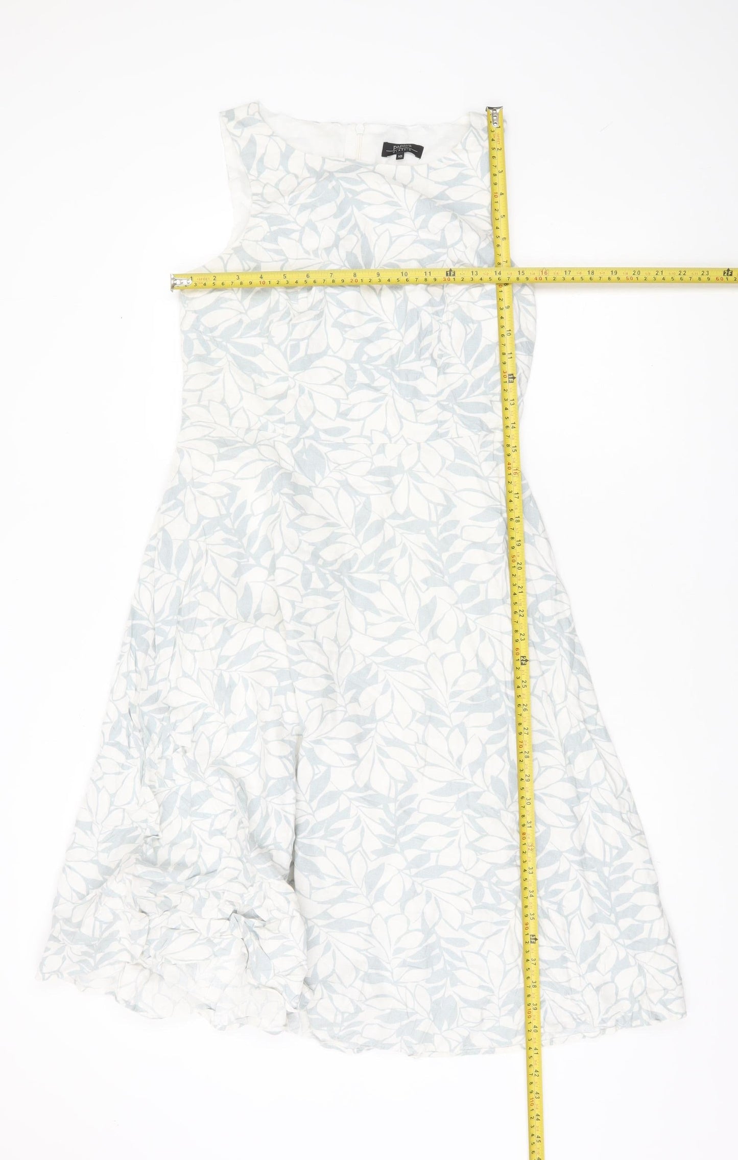 Papaya Women’s White Blue Floral Linen Blend A-Line Dress UK 10