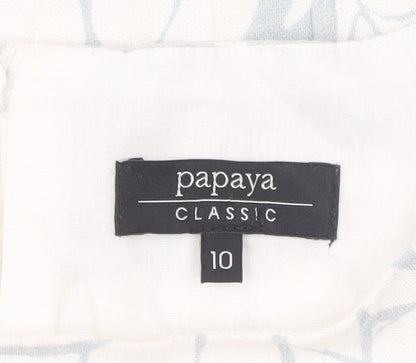 Papaya Women’s White Blue Floral Linen Blend A-Line Dress UK 10