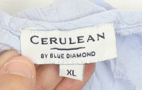 Cerulean Blue Diamond Women’s Blue XL Tunic Ruffle Blouse
