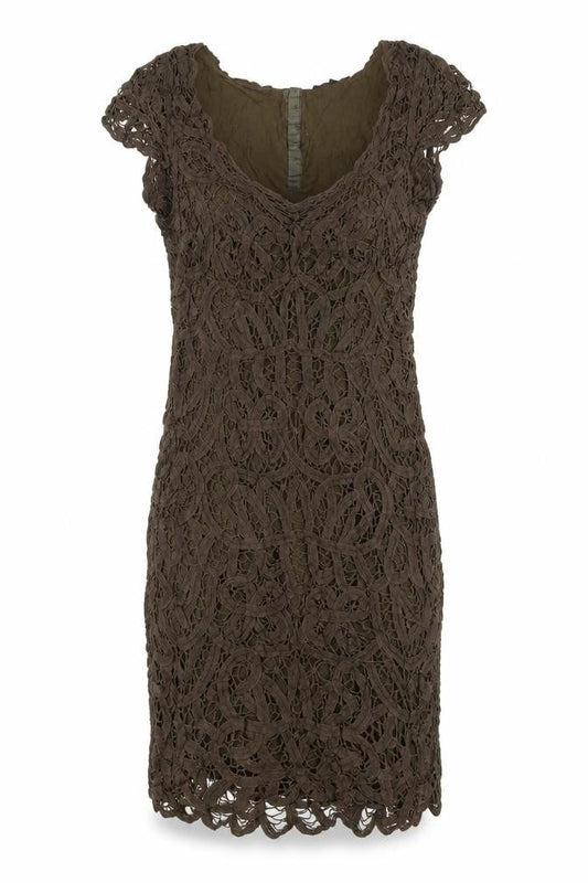 Massimo Dutti Women’s Brown Lace Sheath Dress Size 8 Scoop Neck