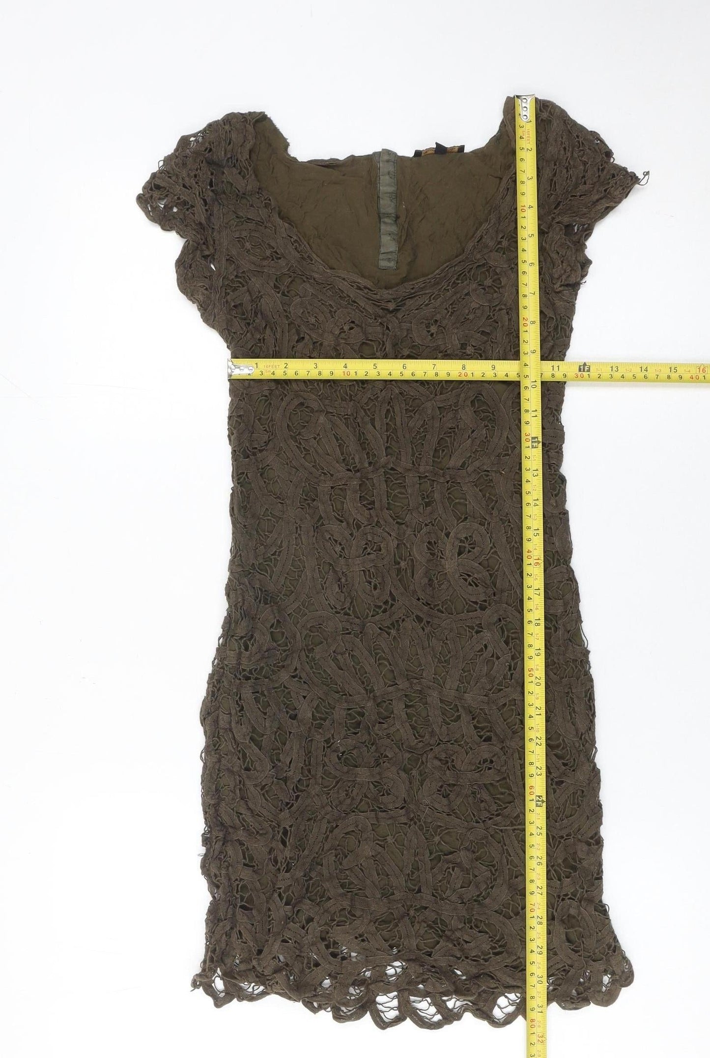 Massimo Dutti Women’s Brown Lace Sheath Dress Size 8 Scoop Neck