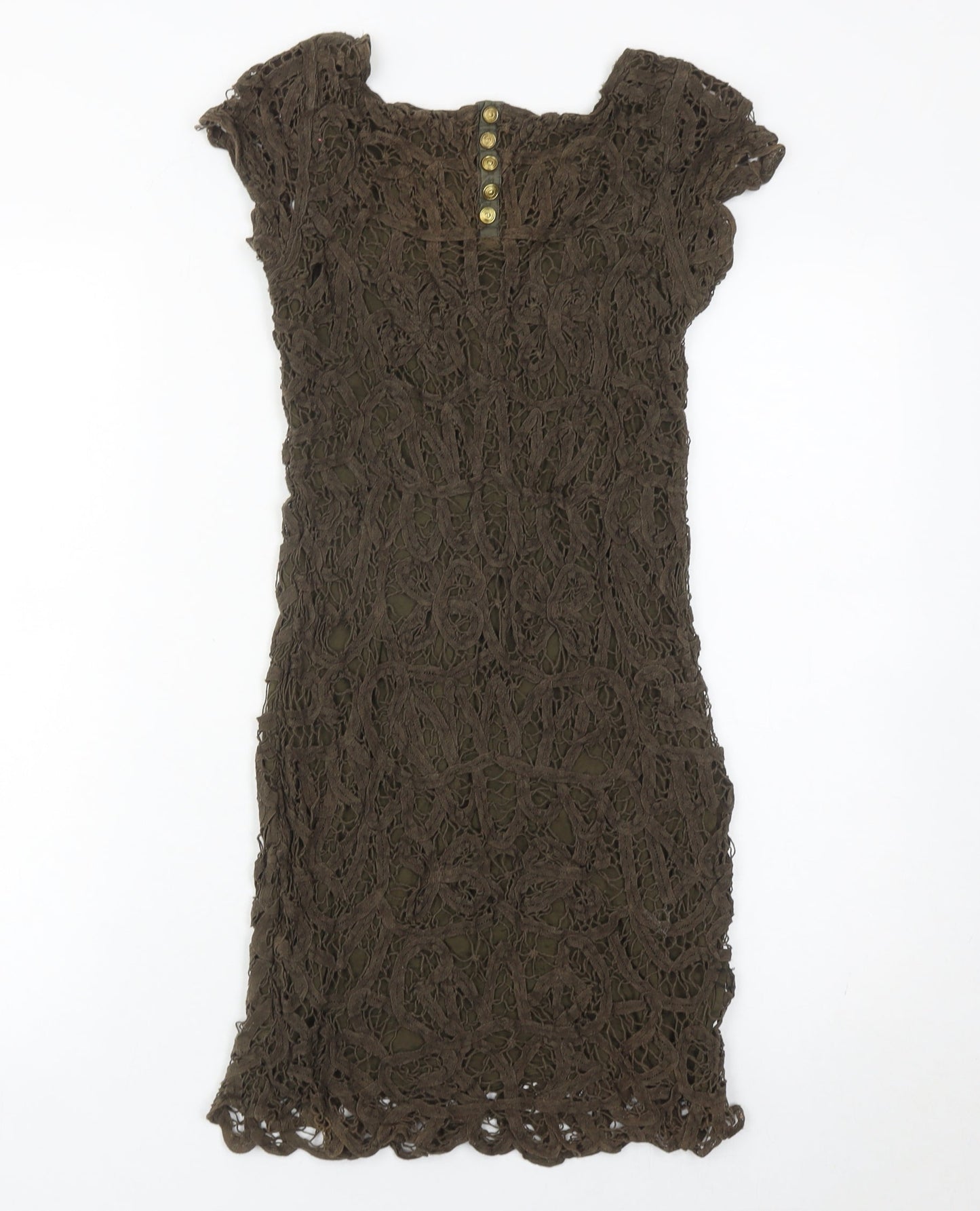 Massimo Dutti Women’s Brown Lace Sheath Dress Size 8 Scoop Neck