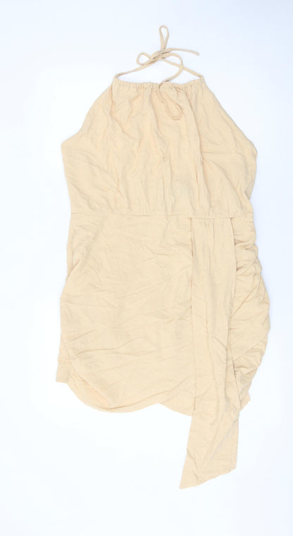 PrettyLittleThing Women’s Beige Halter Bodycon Dress Size 16