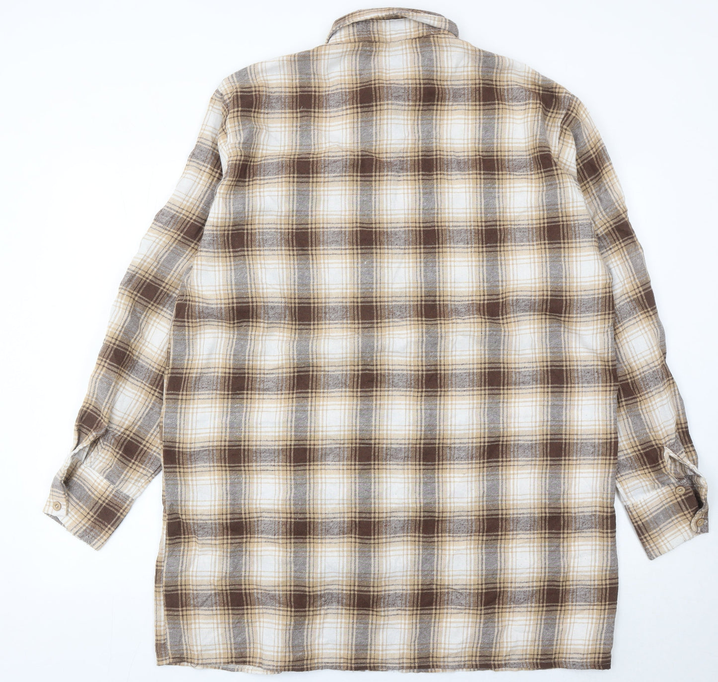 PrettyLittleThing Women Brown Plaid Flannel Button-Up Shirt UK 12