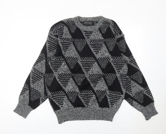 Peter England Men’s Black XL Geometric Wool Blend Jumper