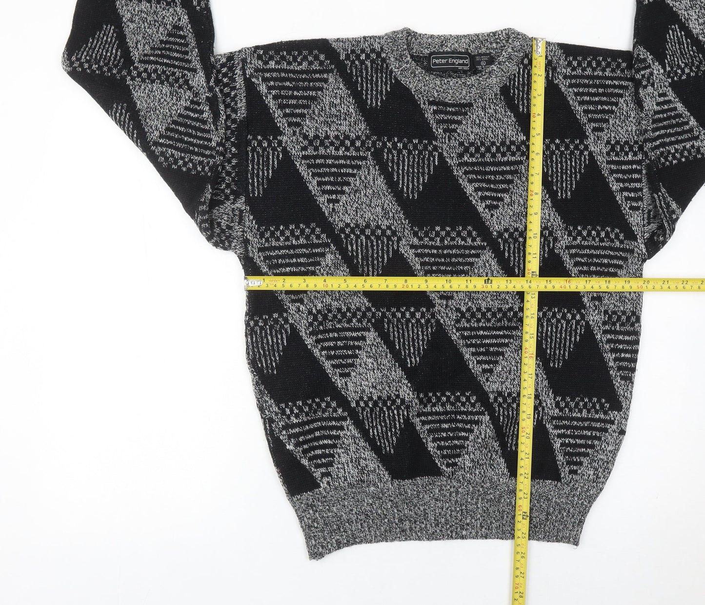 Peter England Men’s Black XL Geometric Wool Blend Jumper
