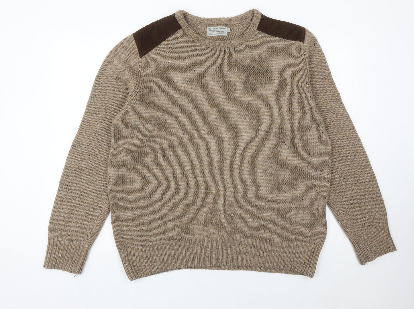 Tu Men’s Beige Wool Blend XL Crew Neck Pullover Jumper