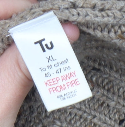 Tu Men’s Beige Wool Blend XL Crew Neck Pullover Jumper