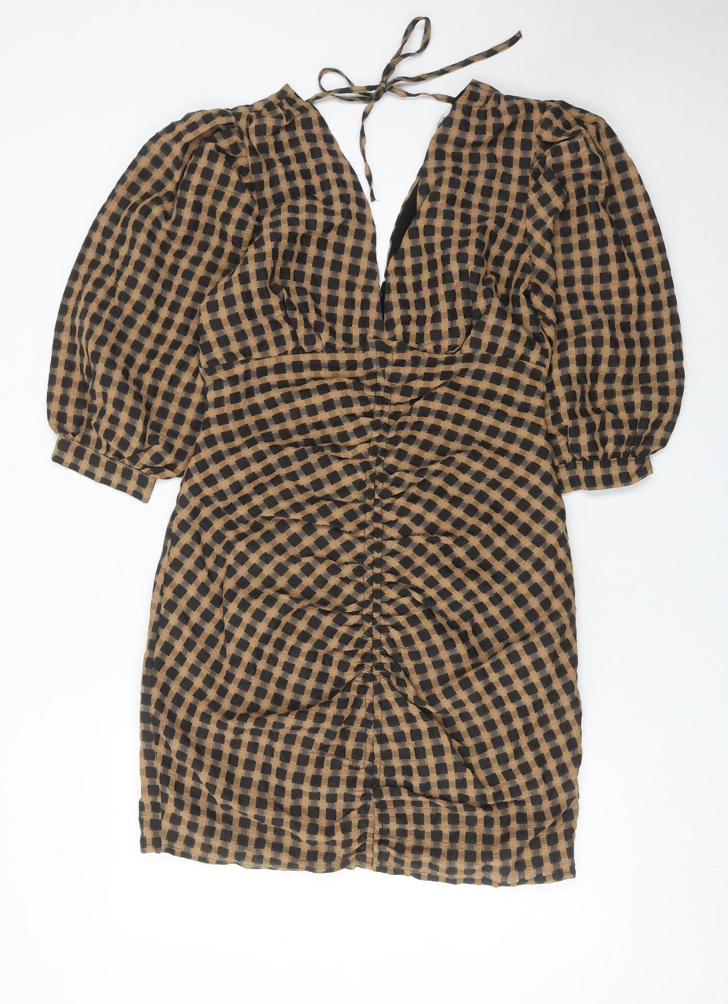 Object Women Brown Black Check Bodycon Dress Size 12
