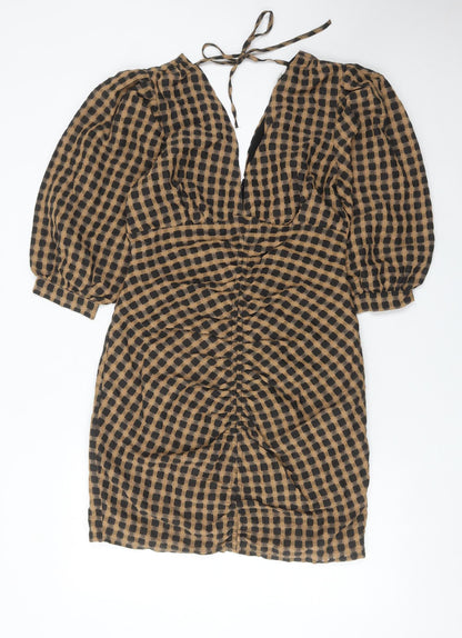 Object Women Brown Black Check Bodycon Dress Size 12