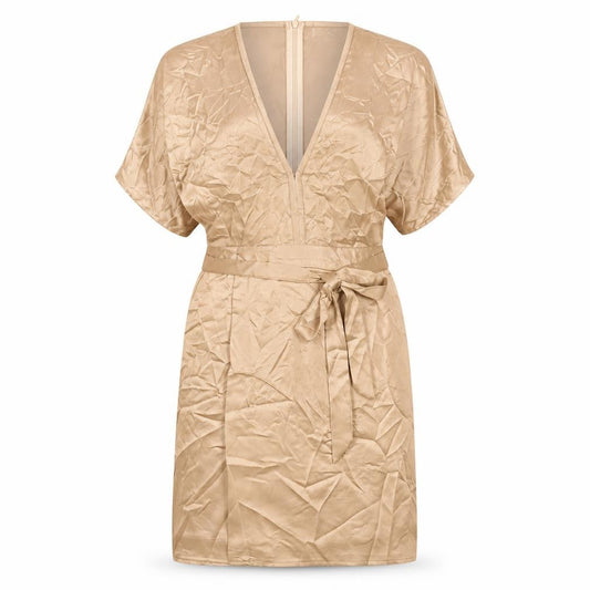 Front view of Missguided Women’s Beige, size UK 10, Wrap Dress Kimono Sleeve Short