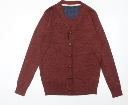 Brave Soul Men's Red Cardigan Jumper Size S V-Neck Knitwear