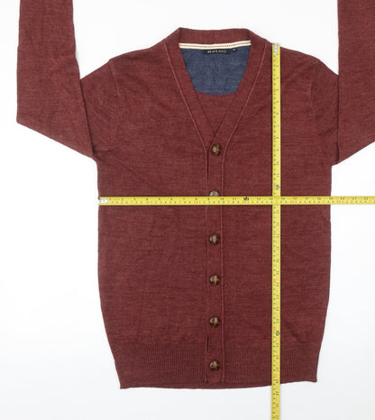 Brave Soul Men's Red Cardigan Jumper Size S V-Neck Knitwear