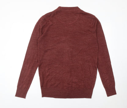 Brave Soul Men's Red Cardigan Jumper Size S V-Neck Knitwear