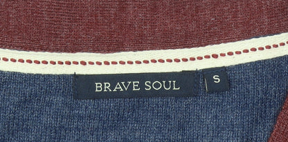 Brave Soul Men's Red Cardigan Jumper Size S V-Neck Knitwear