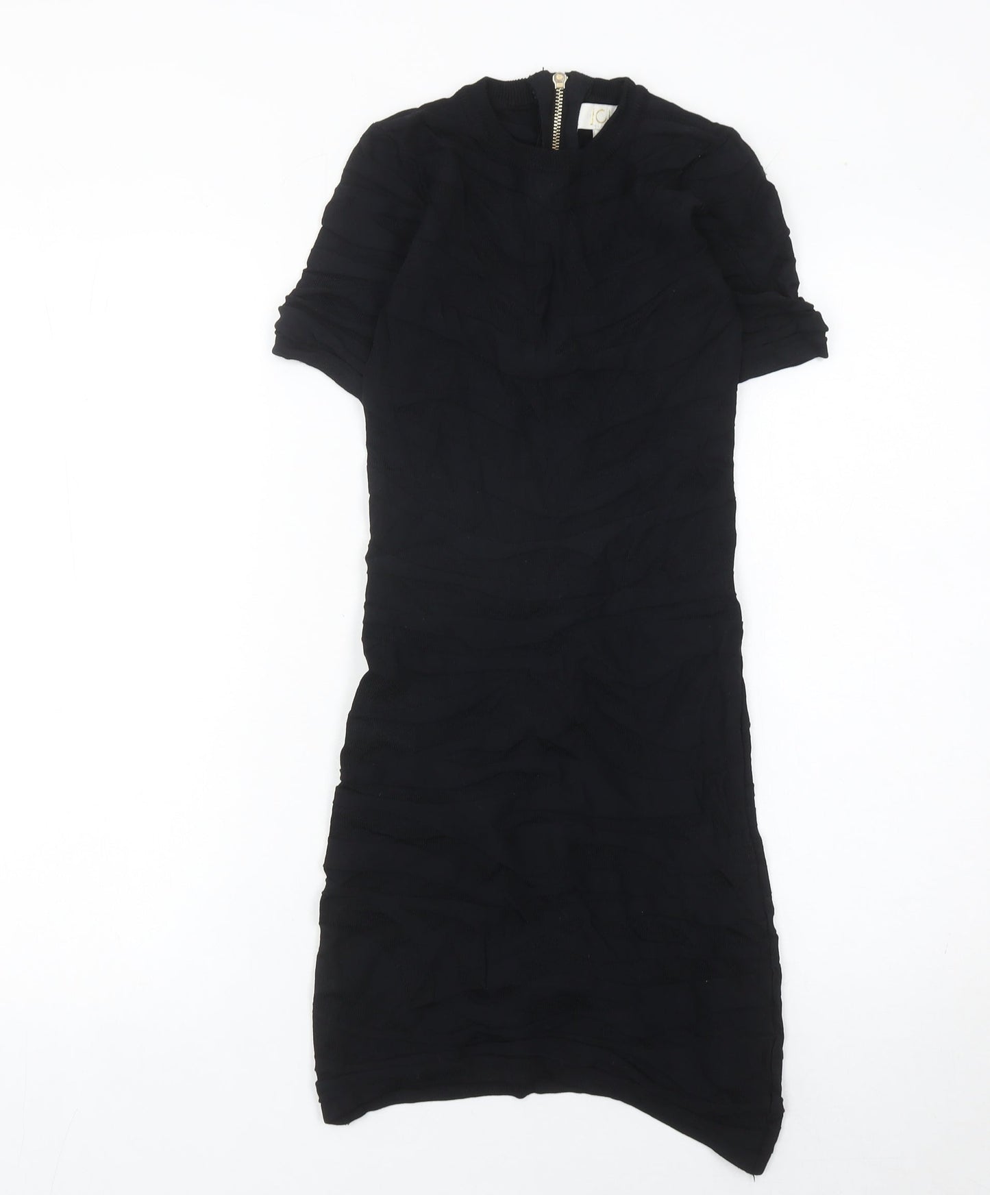 ICHI Women Black Midi Bodycon Dress Size S Half Sleeve High Neck