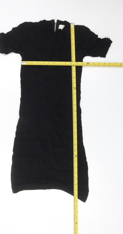 ICHI Women Black Midi Bodycon Dress Size S Half Sleeve High Neck