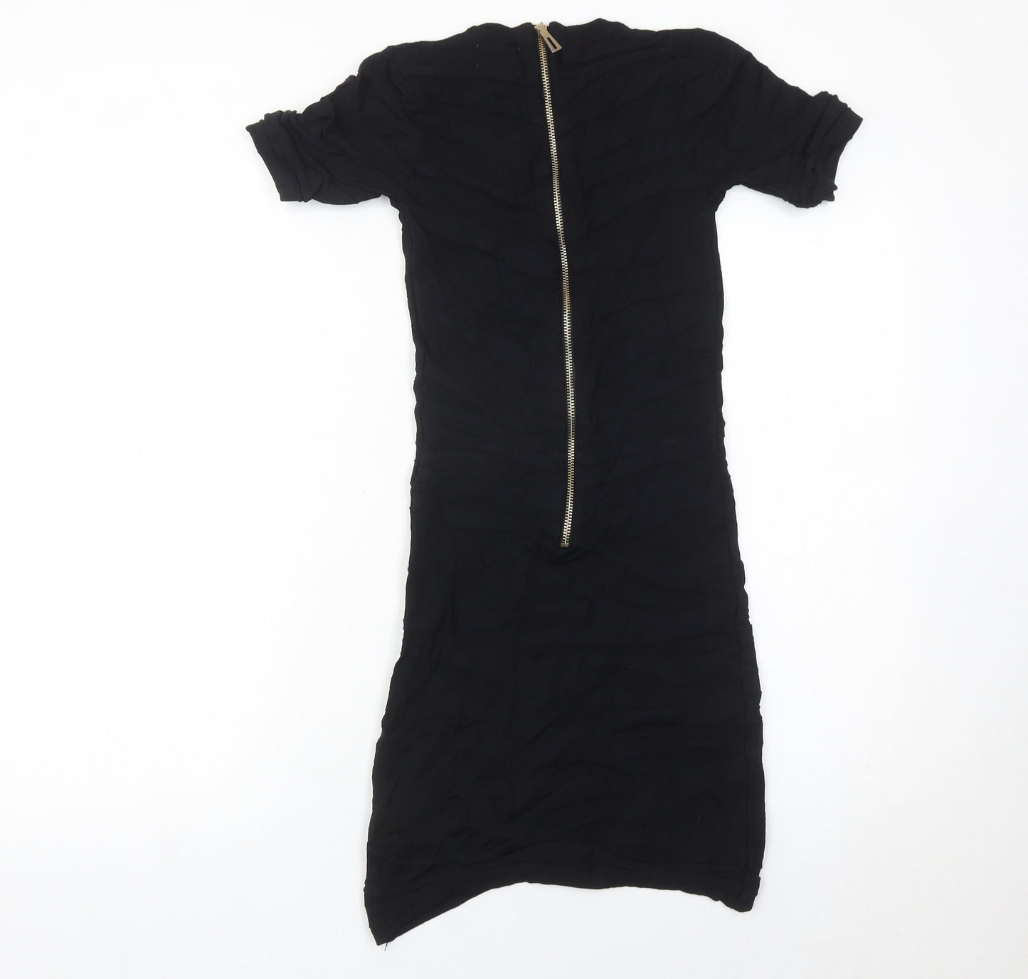 ICHI Women Black Midi Bodycon Dress Size S Half Sleeve High Neck