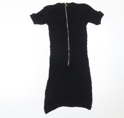 ICHI Women Black Midi Bodycon Dress Size S Half Sleeve High Neck