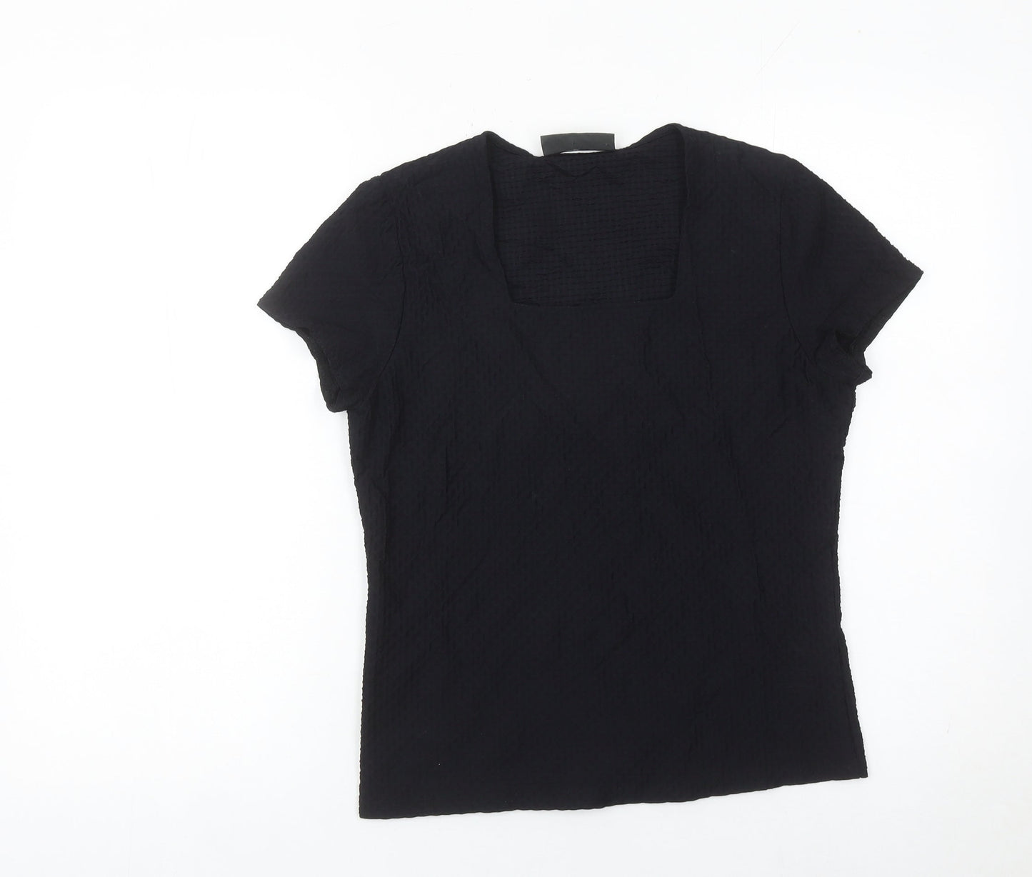 Alex & Co Womens Black Size 12 Square Neck Short Sleeve Stretch Top