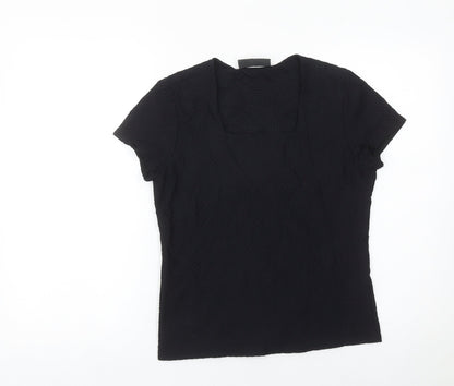 Alex & Co Womens Black Size 12 Square Neck Short Sleeve Stretch Top