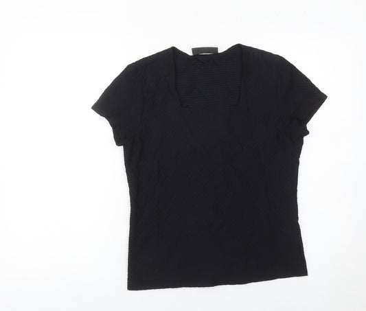 Alex & Co Womens Black Size 12 Square Neck Short Sleeve Stretch Top