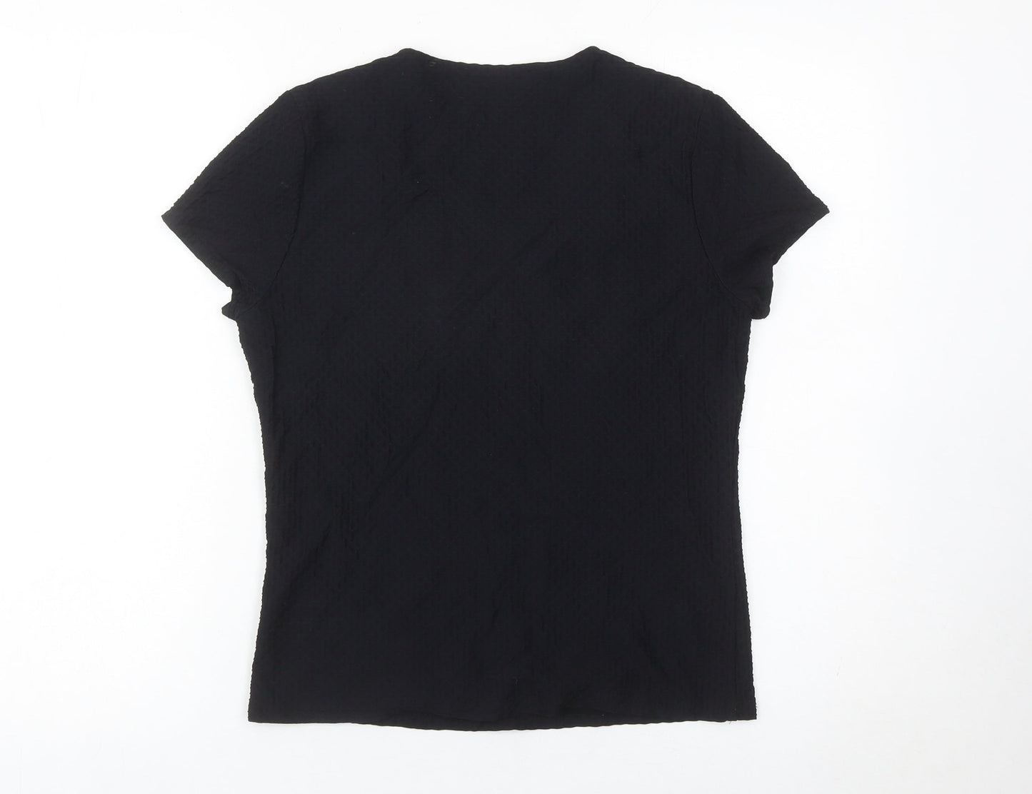 Alex & Co Womens Black Size 12 Square Neck Short Sleeve Stretch Top