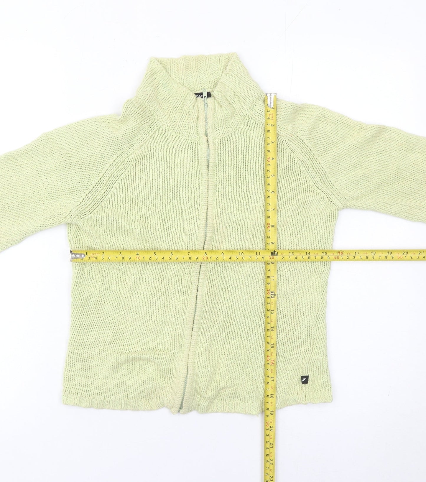 DKNY Jeans Womens Green Small Full Zip Knit Jumper Linen Cotton
