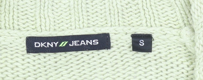 DKNY Jeans Womens Green Small Full Zip Knit Jumper Linen Cotton